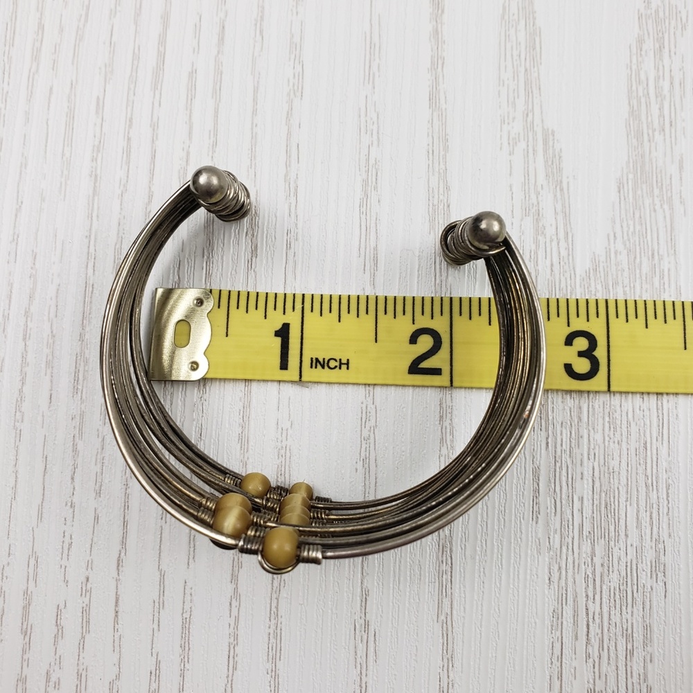 Silver Tone Cuff Bracelet Multi Wire Glass Beads - Picture 5 of 5